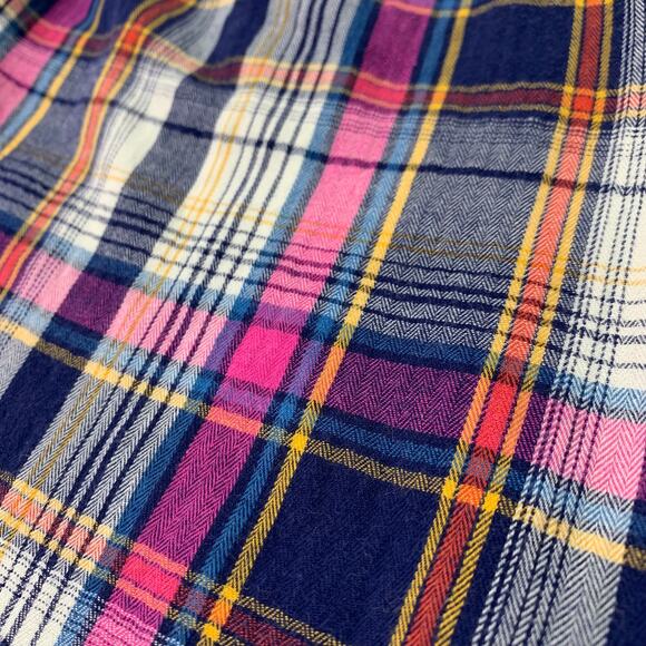 Merona Womens Large Pink Blue Orange Plaid Long Sleeve Cotton Button Up Shirt - Picture 4 of 9